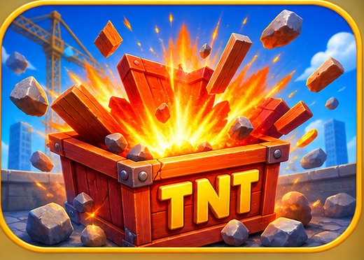 Kist met TNT die ontploft op een bouwplaats in Tower Dash